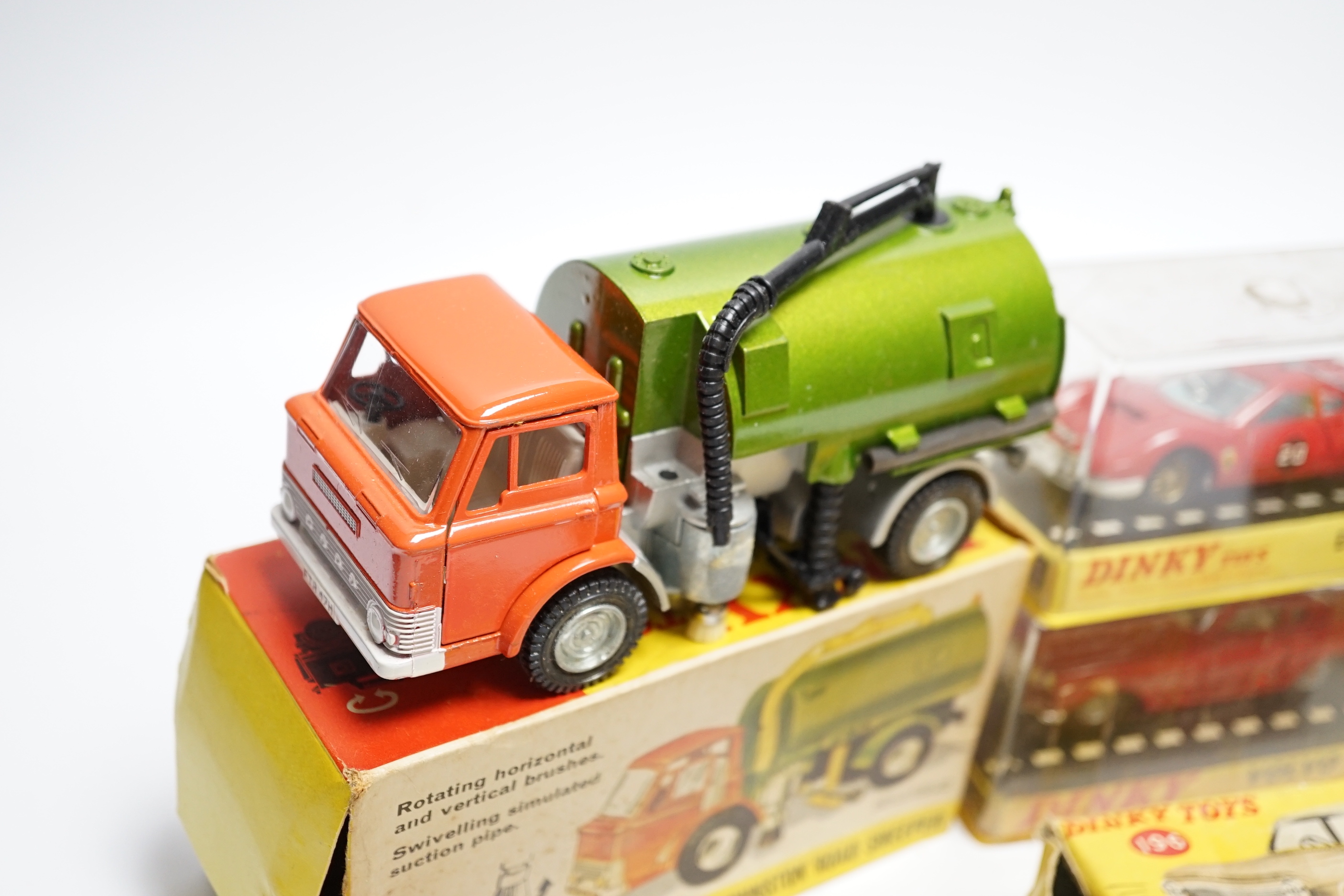 Eight boxed Dinky Toys including two (109) Gabriel Model T Fords, (987) ABC TV Mobile Control Room, (200) Matra 630, (116) Volvo 1800S, (216) Ferrari Dino, (196) Holden Special Sedan, (451) Johnston Road Sweeper, plus an